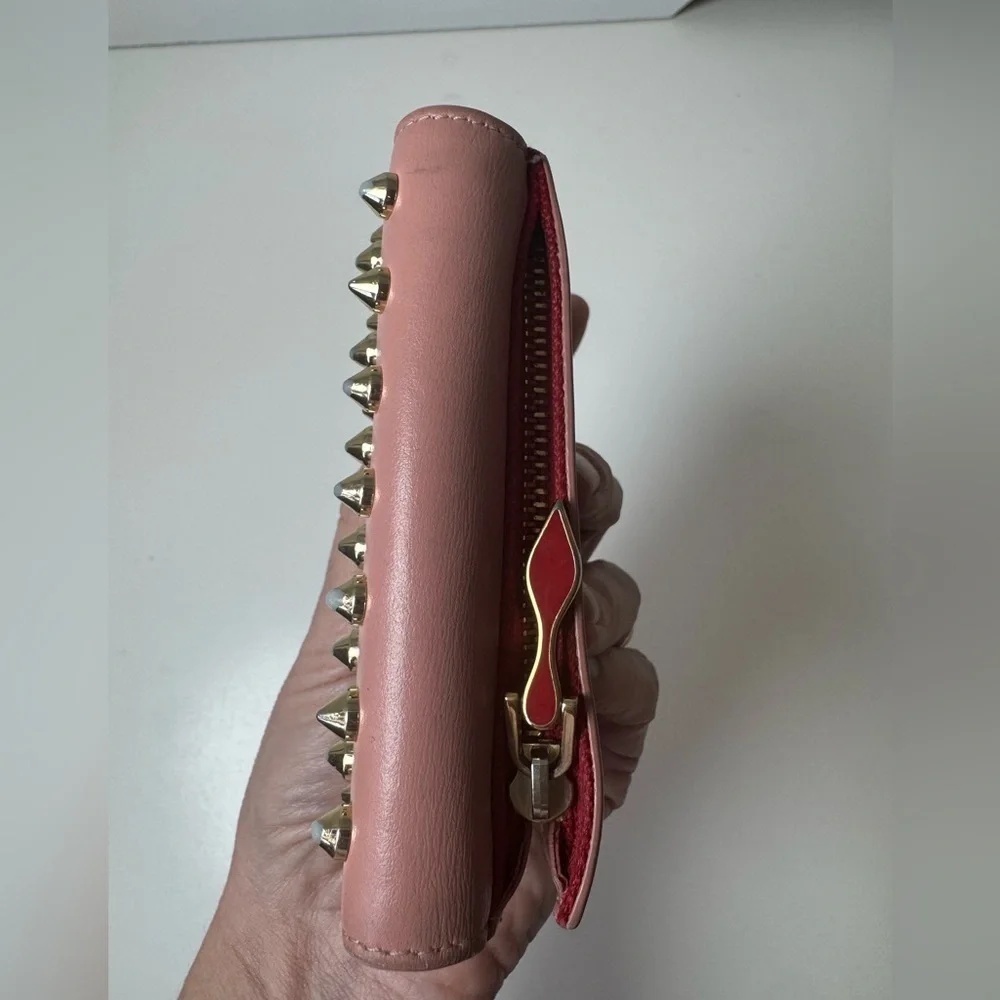 Christian Louboutin Women’s Calfskin Spiked Pink Macaron Mini Wallet